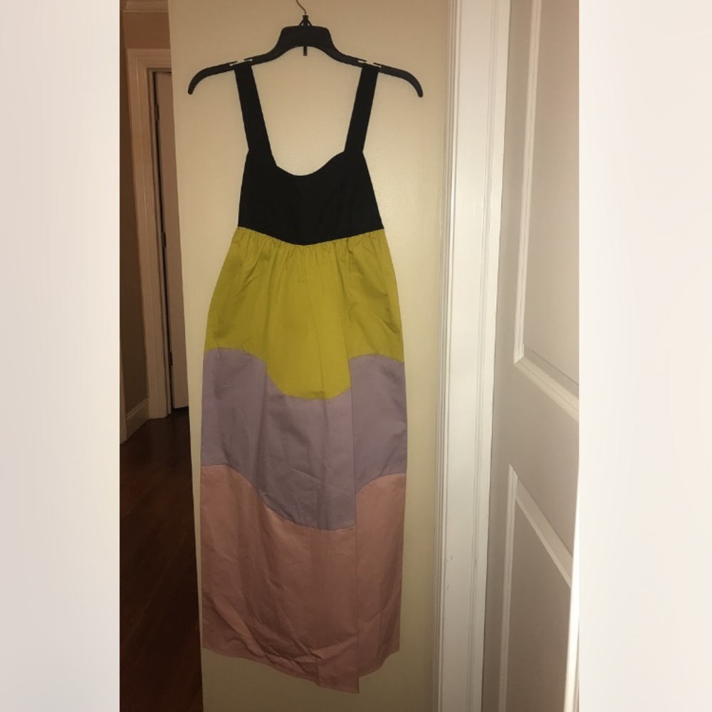 scallop blocked midi dress